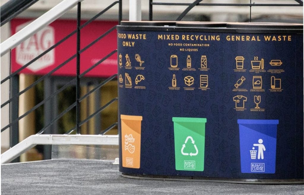mixed recycling bins